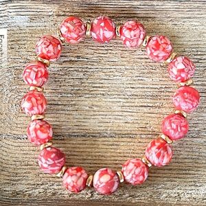 Birch House Jewelry Red and White 10mm Beaded Bracelet with Gold Accent Beads